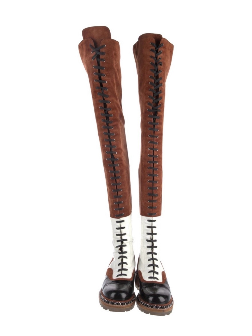 Chanel Fall 2015 Oxford Over The Knee Suede And Leather Runway Boots Size 39. - Picture 3 of 10